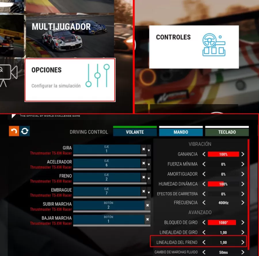 Ajustar linealidad de freno en Assetto Corsa Competizione