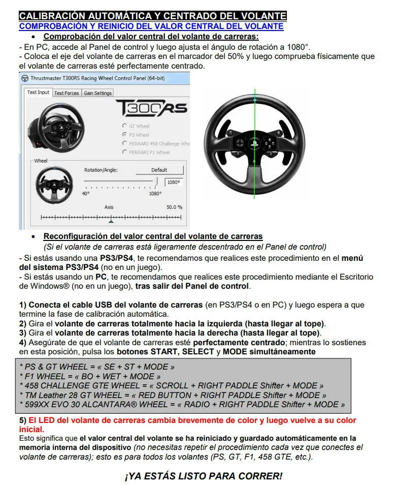 Centrado manual y calibración del Thrustmaster T300 en PC