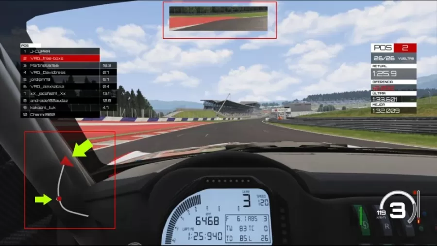 Avisadores y mapa en Assetto Corsa