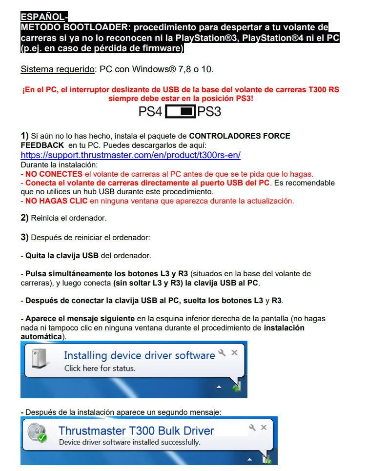 Procedimiento Bootloader para recuperar un Thrustmaster T300 que no enciende