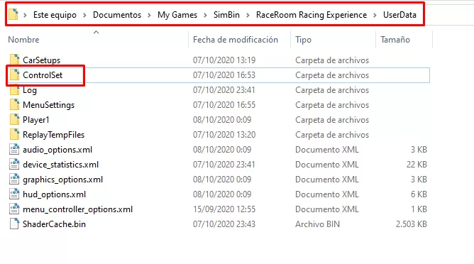Carpeta ControlSet RaceRoom Experience